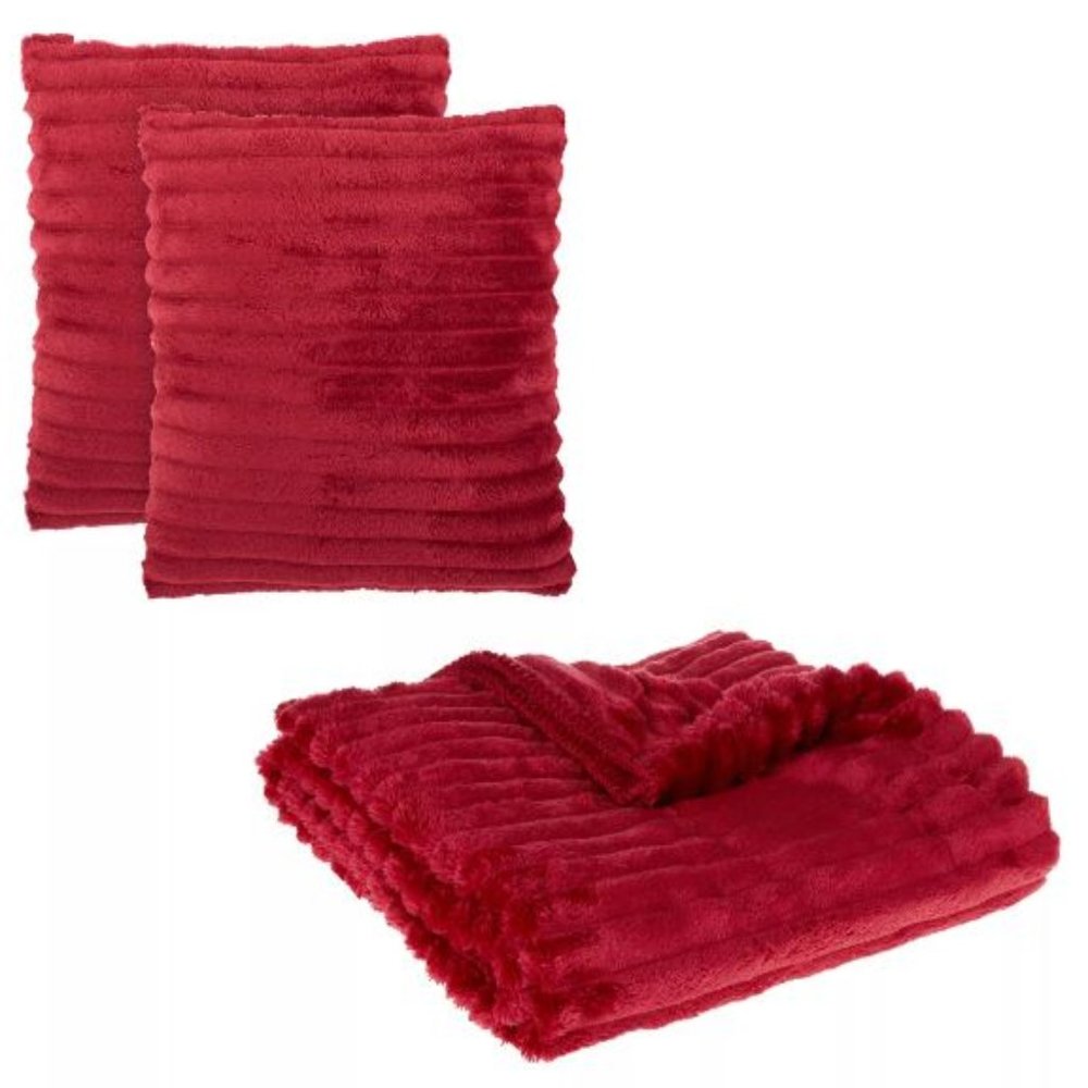 NEW-Simply Essential- 3-Piece Corduroy Throw Blanket and Throw Pillow Bundle